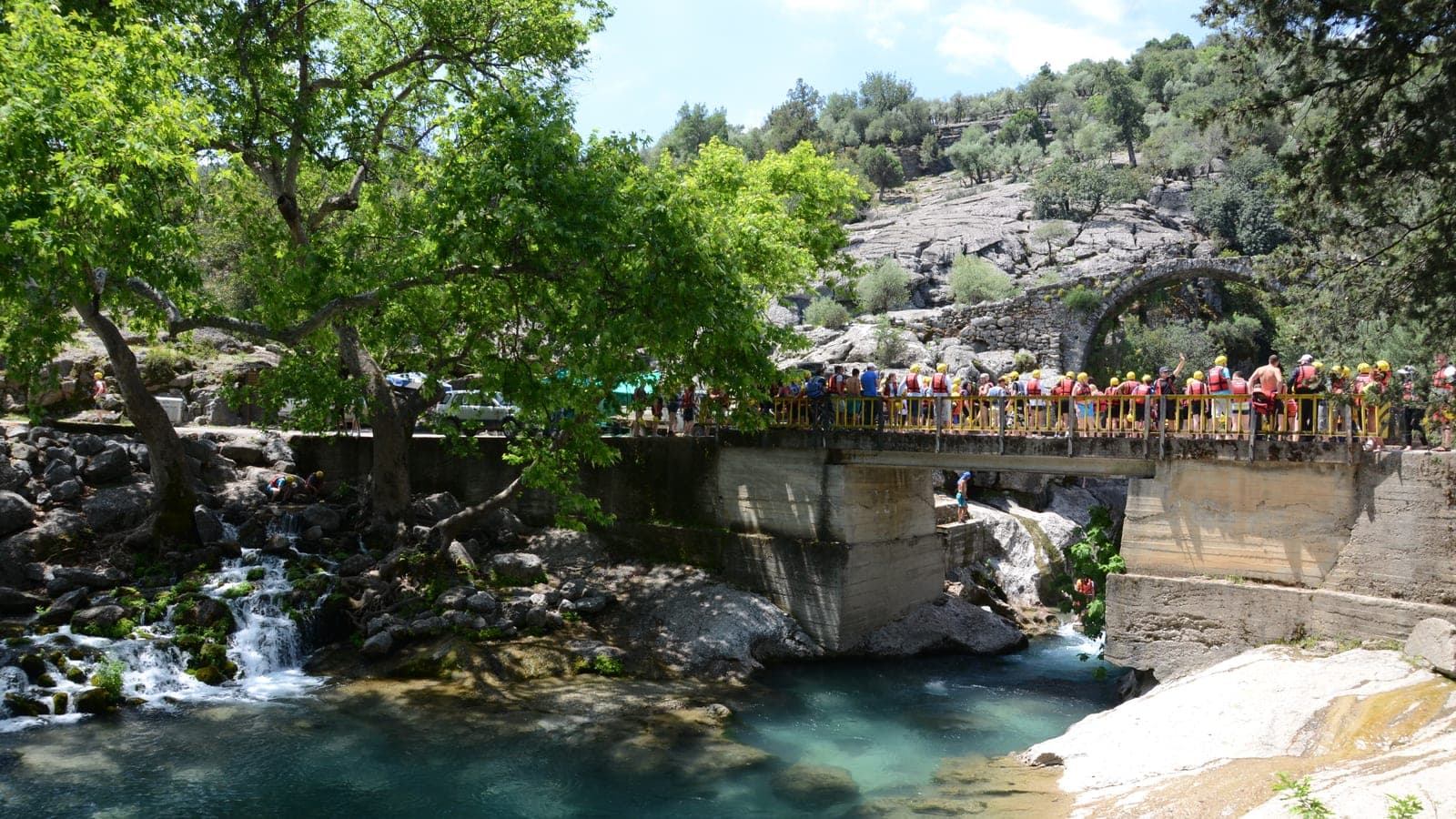 Roman stone bridge arching over the river in Köprülü Canyon