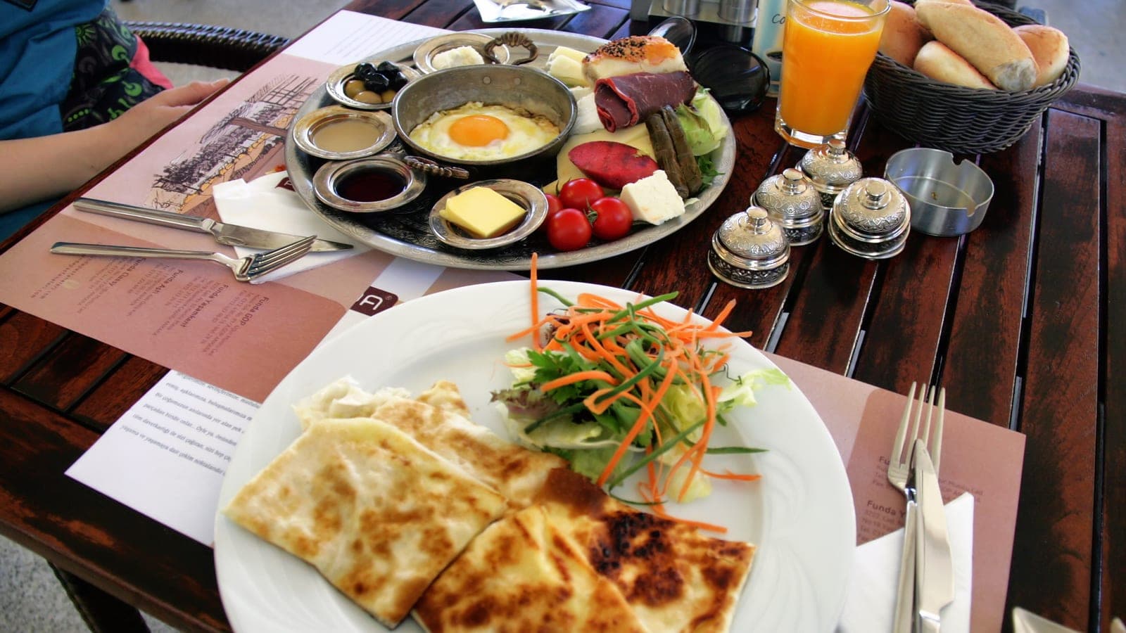 Turkish breakfast spread photographed from above